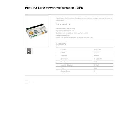 Punti metallici 24/6 Leitz in metallo zincato scatola da 1000 punti - 55700000